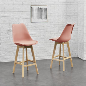 Set di 2 sgabelli da bar Lublin con schienale, struttura in faggio, oro rosa