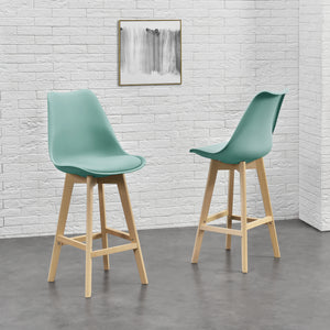 Set di 2 sgabelli da bar Lublin con schienale, struttura in faggio, menta