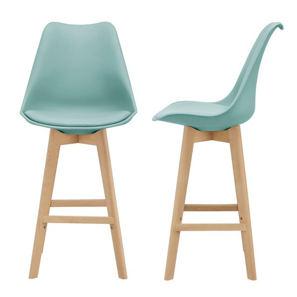 Set di 2 sgabelli da bar Lublin con schienale, struttura in faggio, menta