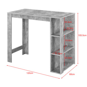 Bancone bar 120x60x106 cm con 3 ripiani, effetto cemento