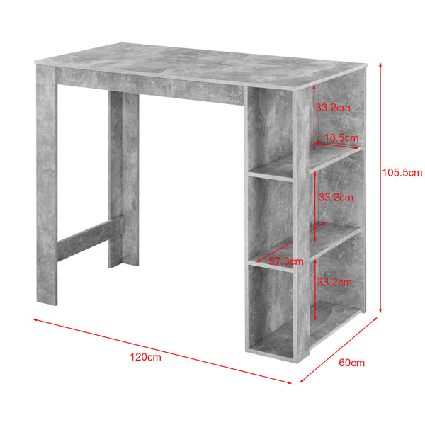 Bancone bar 120x60x106 cm con 3 ripiani, effetto cemento