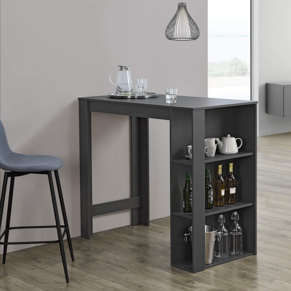 Bancone bar Danderyd 120x60x106 cm con 3 ripiani, grigio scuro