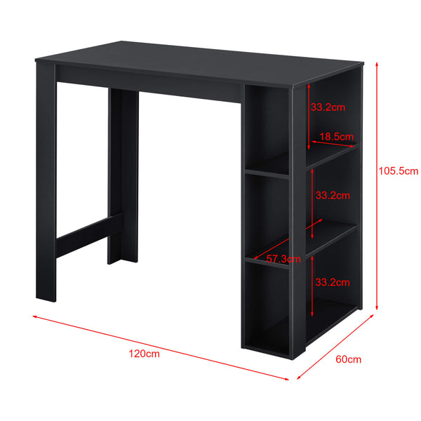 Bancone bar Danderyd 120x60x106 cm con 3 ripiani, nero