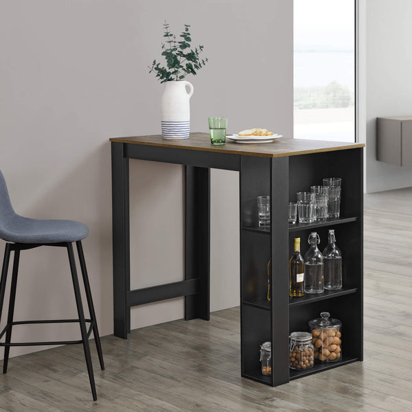 Bancone bar Danderyd 120x60x106 cm con 3 ripiani, nero/legno