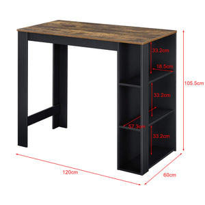 Bancone bar Danderyd 120x60x106 cm con 3 ripiani, nero/legno