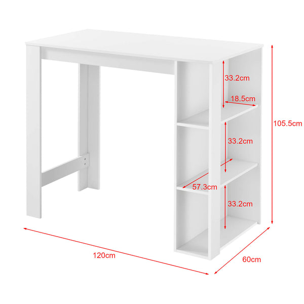 Bartheke Danderyd 120x60x105.5 cm mit 3 Ablageflächen Weiss