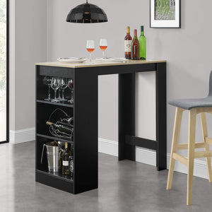 Tavolo da bar 110x50x103 cm con 3 ripiani, nero/rovere