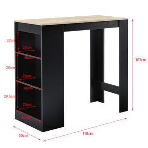 Tavolo da bar 110x50x103 cm con 3 ripiani, nero/rovere