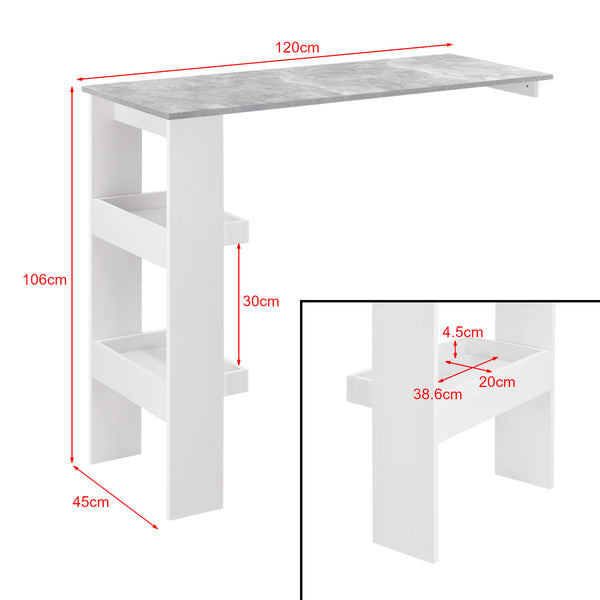Tavolo da bar Bromölla 120x45x106 cm bianco/effetto cemento 