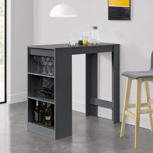 Tavolo da bar Kouvala 110x50x103 cm, mobile bar per la casa con 3 scomparti, grigio scuro