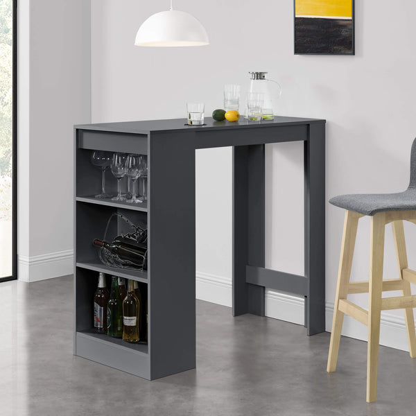 Tavolo da bar Kouvala 110x50x103 cm, mobile bar per la casa con 3 scomparti, grigio scuro