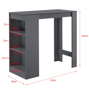 Tavolo da bar Kouvala 110x50x103 cm, mobile bar per la casa con 3 scomparti, grigio scuro