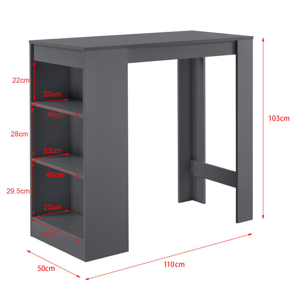 Tavolo da bar Kouvala 110x50x103 cm, mobile bar per la casa con 3 scomparti, grigio scuro