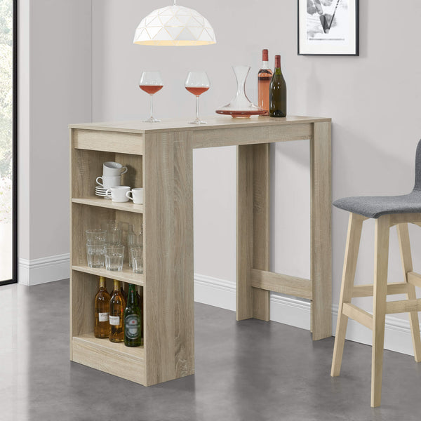 Kouvala bar table 110x50x103 cm, home bar with 3 compartments, oak look