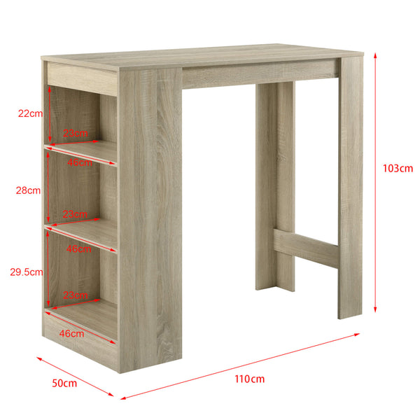 Kouvala bar table 110x50x103 cm, home bar with 3 compartments, oak look