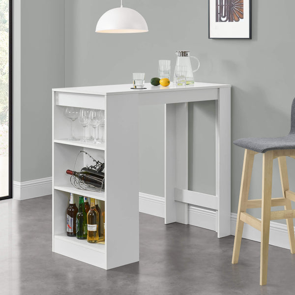 Tavolo da bar Kouvala 110x50x103 cm bar per la casa con 3 scomparti bianco
