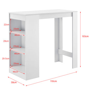 Tavolo da bar Kouvala 110x50x103 cm bar per la casa con 3 scomparti bianco