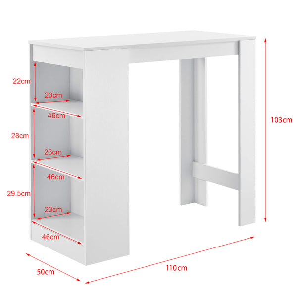 Tavolo da bar Kouvala 110x50x103 cm bar per la casa con 3 scomparti bianco
