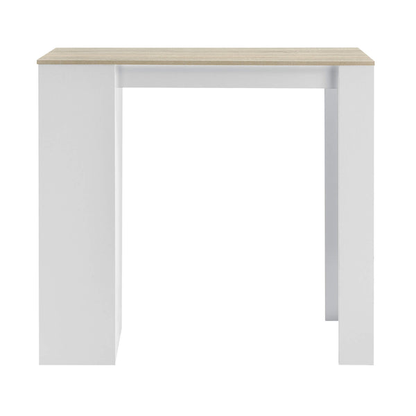 Tavolo da bar Kouvala 110x50x103 cm, bar per la casa con 3 scomparti, effetto bianco/rovere