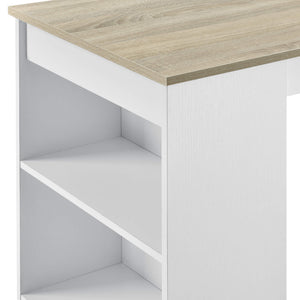 Tavolo da bar Kouvala 110x50x103 cm, bar per la casa con 3 scomparti, effetto bianco/rovere