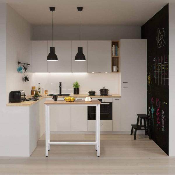 Bartisch aus Metall, Tischplatte aus MDF, 100x40x100 cm eiche hell