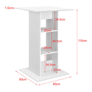 Bartisch Visby 110x70x70 cm mit 3 Regalfächern Weiss