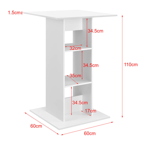 Bartisch Visby 110x70x70 cm mit 3 Regalfächern Weiss
