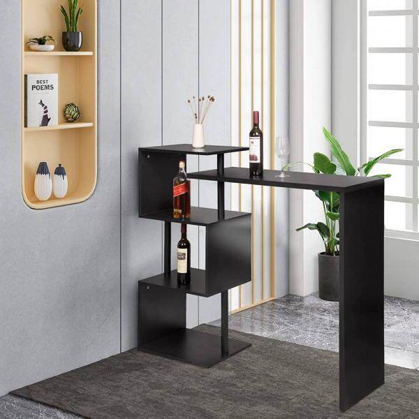 Bartisch mit 3 Ablageflächen aus Metall & MDF, drehbar schwarz