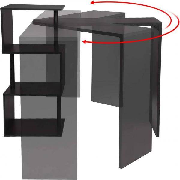 Bartisch mit 3 Ablageflächen aus Metall & MDF, drehbar schwarz