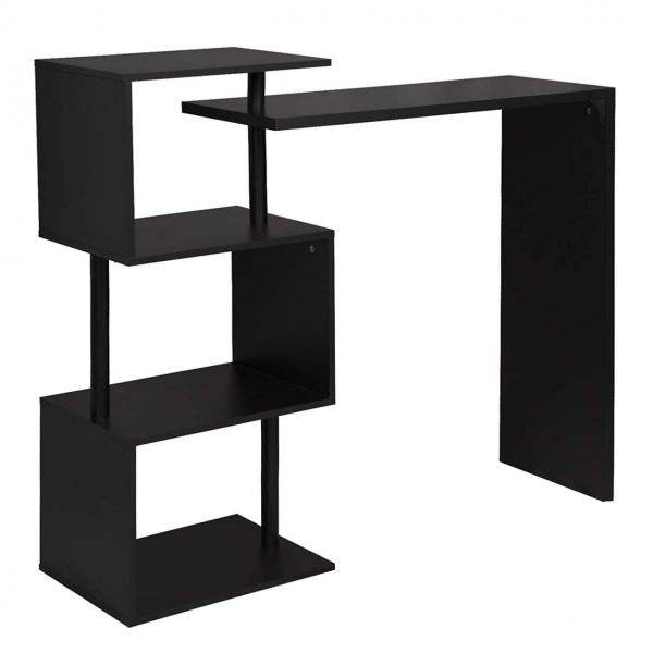 Bartisch mit 3 Ablageflächen aus Metall & MDF, drehbar schwarz