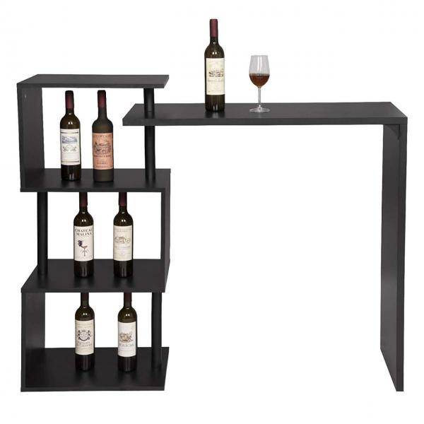 Bartisch mit 3 Ablageflächen aus Metall & MDF, drehbar schwarz