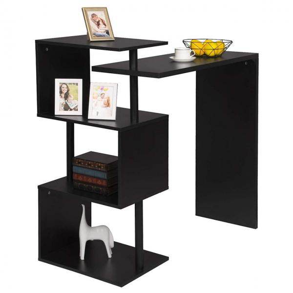 Bartisch mit 3 Ablageflächen aus Metall & MDF, drehbar schwarz