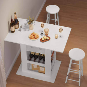 Bartisch mit Stauraum 2 Glashaltern 3 Ablagefächern Weiss
