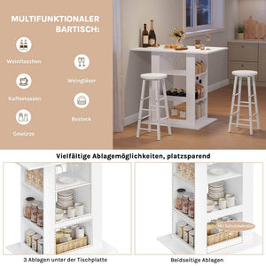 Bartisch mit Stauraum 2 Glashaltern 3 Ablagefächern Weiss