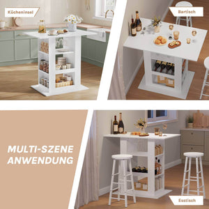 Bartisch mit Stauraum 2 Glashaltern 3 Ablagefächern Weiss