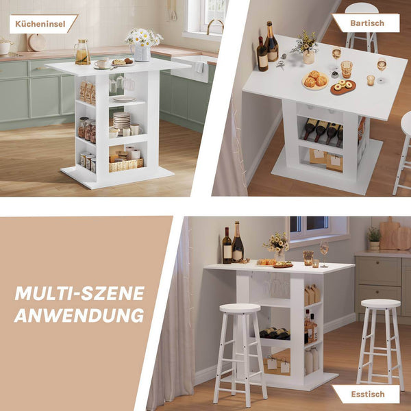 Bartisch mit Stauraum 2 Glashaltern 3 Ablagefächern Weiss