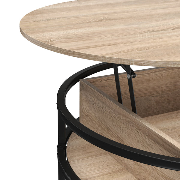 Beistelltisch FLEXORA rund mit Stauraum 80 x 47 - 62 cm braun