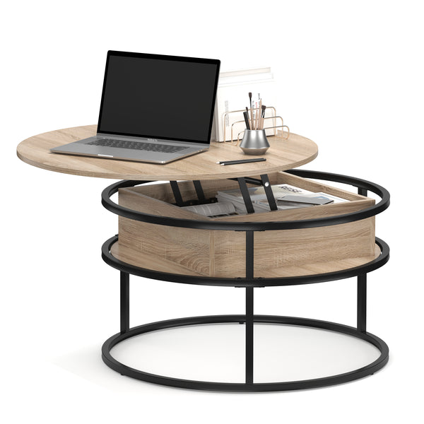 Beistelltisch FLEXORA rund mit Stauraum 80 x 47 - 62 cm braun