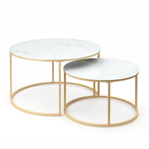 Tavolino laterale in vetro AMAYA, bianco/oro, set da 2