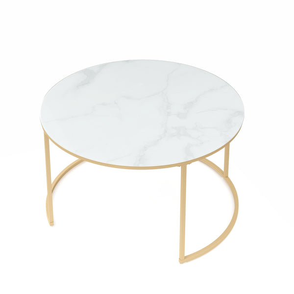 Tavolino laterale in vetro AMAYA, bianco/oro, set da 2