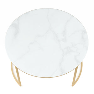 Tavolino laterale in vetro AMAYA, bianco/oro, set da 2