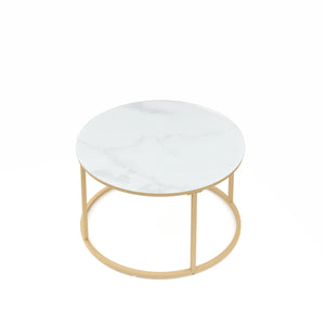 Tavolino laterale in vetro AMAYA, bianco/oro, set da 2