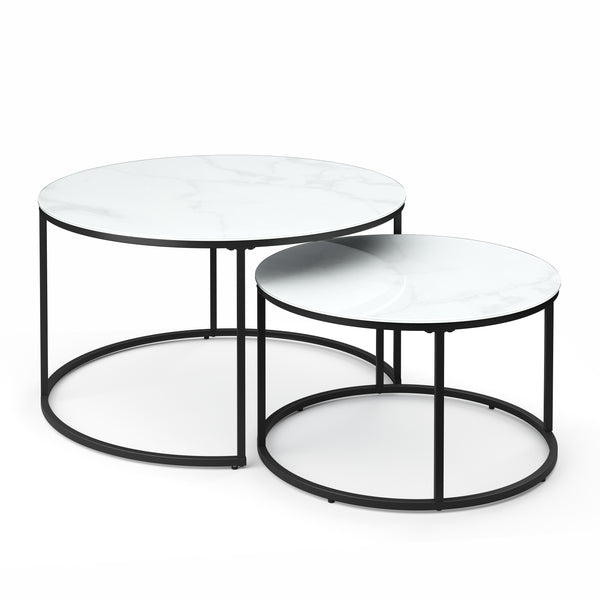 Beistelltisch Glas AMAYA weiss/schwarz 2er Set