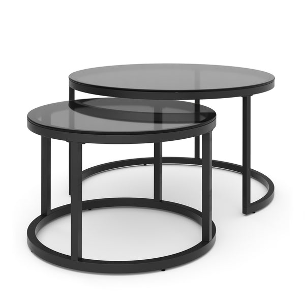 Beistelltisch Glas MARCEL rund 2-teilig schwarz