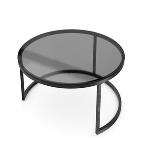 Beistelltisch Glas MARCEL rund 2-teilig schwarz