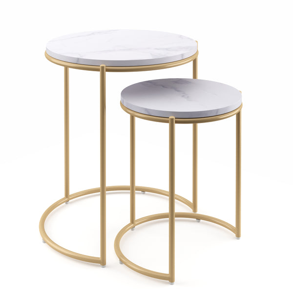 Tavolino FINA, bianco/oro, set da 2