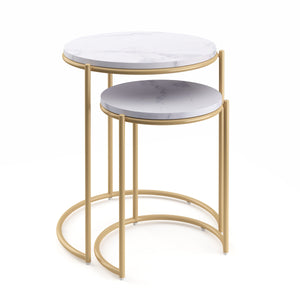 Tavolino FINA, bianco/oro, set da 2