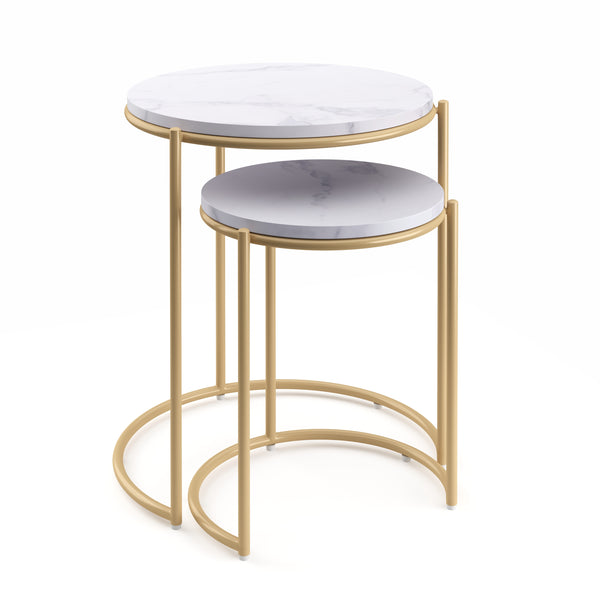 Tavolino FINA, bianco/oro, set da 2
