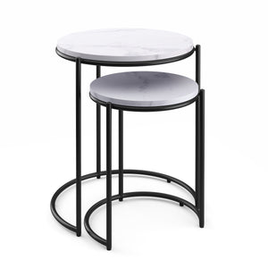 Tavolino laterale FINA, bianco/nero, set da 2