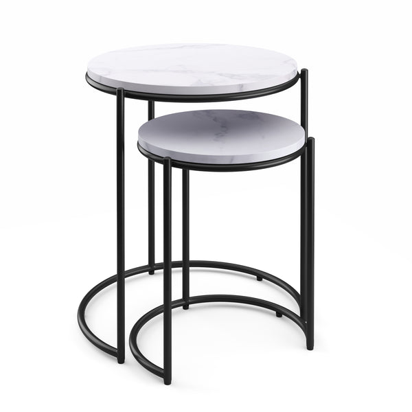 Tavolino laterale FINA, bianco/nero, set da 2